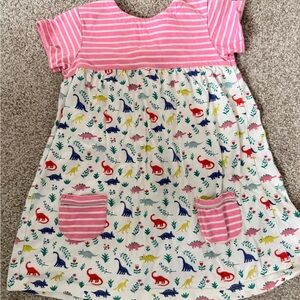 Mini Biden Pink Striped Dinosaur Dress Sz 2-3